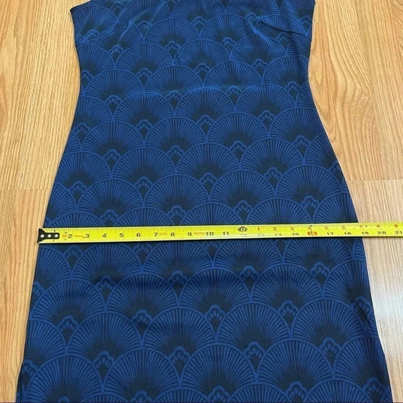 H&M NWT Fan Blue Black Sleeveless Midi Dress Sheath Bodycon Zipper - Picture 8 of 13